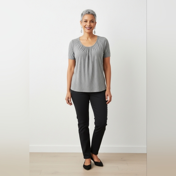 Talbots Tops - NWT Talbots Heather Gray Ruched Neck Top | Soft Stretch Tee 3X
